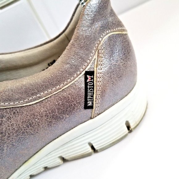 MEPHISTO Yael Metallic Gold Leather Sneakers US 9 UK 6.5 Lace Up Glittery - Picture 8 of 13